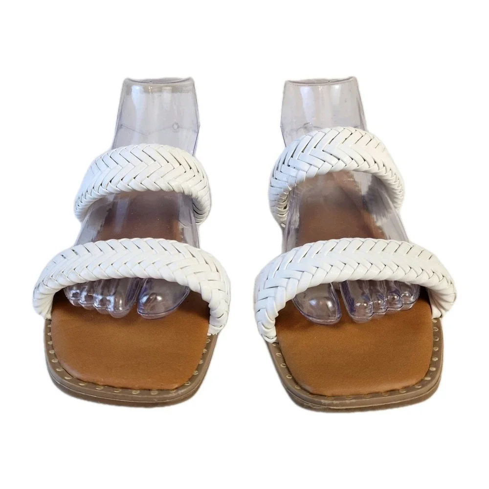 Nicole Miller Oby Double Braided Flat Sandals Womens Size 8.5 White Dress Slides